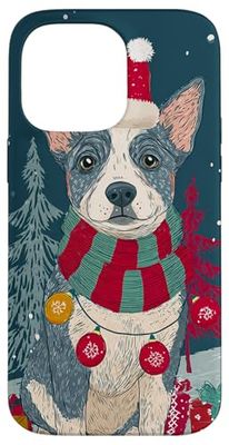 Australian Cattle Christmas Dog Santa Hat Scarf Case for iPhone 14 Pro Max