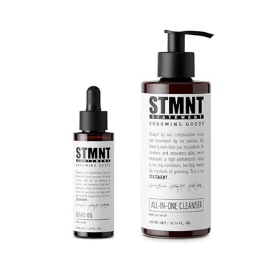 STMNT Grooming Goods All-In-One Daily Cleanser 300ml + Beard Oil 50ml | For clean hair, beard, body, face and hands & a soft beard