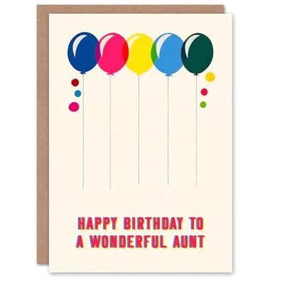 Artery8 Aunt Happy Birthday Card Fun Colourful Cheerful Pink Blue Yellow Balloons For Her Greeting Card
