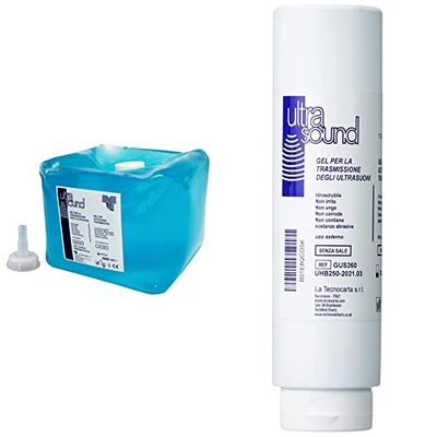 Tecnocarta GUS5LTSP Gel Ultrasuoni con Beccuccio per Travaso, 5 litri, Azzurro & GUS260 Gel per Ultrasuoni in Flacone da 250 ml, Azzurro