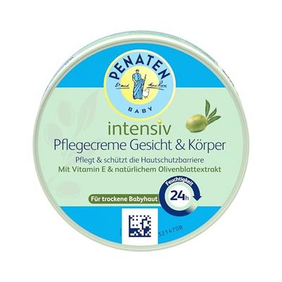 PENATEN Crème de soin intense pour le visage et le corps (100 ml), crème pour le visage et le corps pour bébé à absorption rapide, hydrate et nourrit la peau sèche de bébé avec de la vitamine E