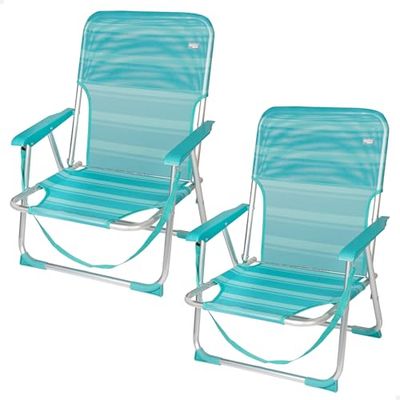 AKTIVE Zestaw 2 składane krzesła plażowe, turkusowe, tekstylenowe i aluminiowe, stałe oparcie, 44x40x72 cm, z uchwytem na ramię i stoperami zapobiegającymi przewróceniu, maks. 100 kg, lekkie i