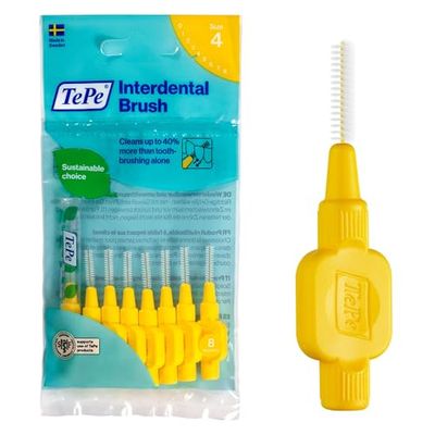 TePe Interdental Brush, Original, Yellow, 0.7mm/ISO 4, 8pcs, efficient Cleaning Between Teeth, Plaque Remover and Dental flosser for Small Gaps
