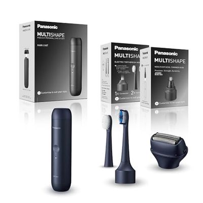Panasonic MULTISHAPE Sistema Modulare ER-CBN1, ER-CTB1 & ER-CSF1: Unità principale con testina spazzolino elettrico e testina rasoio a 3 lame, batteria Ni-MH ricaricabile, Nero