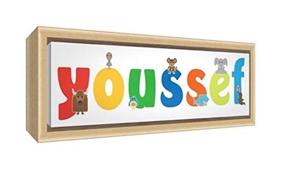 Little Helper LHV-YOUSSEF-2159-FCNAT-15IT Impression sur toile encadrée en bois naturel, motif personnalisable avec le nom des garçons Youssef, multicolore, 25 x 63 x 3 cm