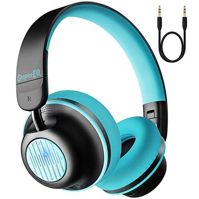 SuperEQ Cuffie Cancellazione Attiva del Rumore, S2 Cuffie Wireless Bluetooth On Ear con microfono di CVC 8.0, Hi-Fi e Bassi Potenti, Batteria Fino a 25 oree, per Cellullari/PC/TV (Verde Nero)
