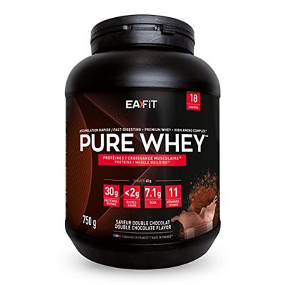 Pure Whey Chocolat | EAFIT | Protéine | 30g de protéines Whey+7,6g de BCAA/shaker+magnesium | Musculation,Maintien et construction de la masse musculaire|Whey protein pour le sport | 750g