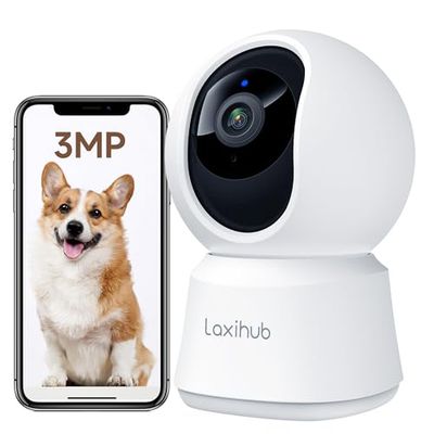 LAXIHUB Telecamera Wi-Fi Interno 2K 3MP, PTZ 355° Telecamera Sorveglianza Interno, Telecamera Cani con Visione Notturna, Rilevamento di Umano/Movimento, Audio Bidirezionale, Compatibile con Alexa