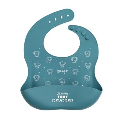 Mr. Wonderful - Bavoir en silicone bleu - Je vais tout dévorer - Il n'absorbe ni les odeurs ni les taches - Avec design ajustable
