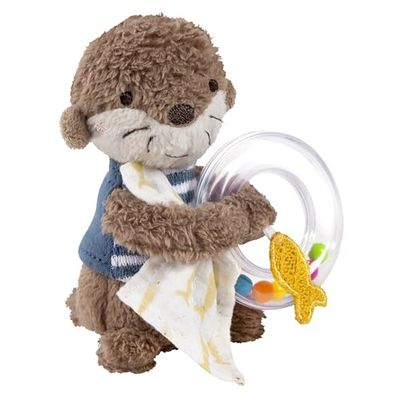Fehn anillo sonajero nutria, Juguete de agarre para hacer sonar, sentir y jugar con un peluche como fiel compañero, juguete de motricidad para bebés y niños pequeños a partir de 0 meses