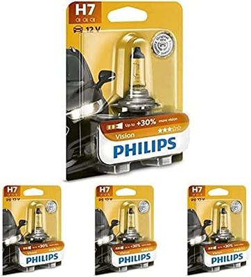 Philips H7 Vision +30% lampadina fari auto, Pacco da 4