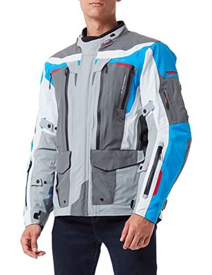 Furygan Men's Voyager 3C-3 Laminated Layers Motorbike Jacket Touring & Adventure-CE EPI Certified-All Seasons-Breathable-Waterproof-High end-Top Performance, Blue-Charcoal, L