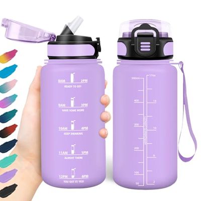 HoneyHolly Drinkfles 500 ml, BPA-vrij en lekvrij, drinkfles met rietje, herbruikbare drinkfles voor de basisschool, motiverende drinkfles voor school, fitnessstudio, kantoor, hardlopen