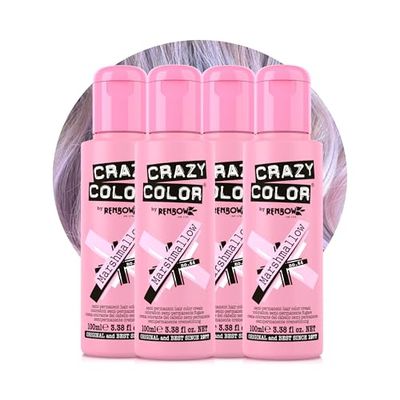 Crazy Color Metallic Marshmallow Semi-Permanent 4 Pack Quad Hair Dye. Highly Pigmented Dusty Pink Conditioning & Oil Nourishing Vegan Formula No Bleach or Ammonia 400ml
