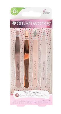 Brushworks HD 4 Piece Combination Tweezer Set - Gold