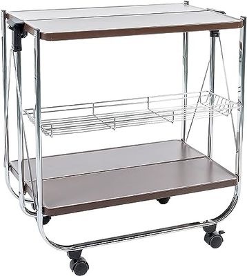 Iris Ohyama, Serviço de cozinha, armazenamento, 2 prateleiras, 1 cesta de armazenamento, com rodas, cozinha, sala de estar - Kitchen Wagon CW-005 - castanho