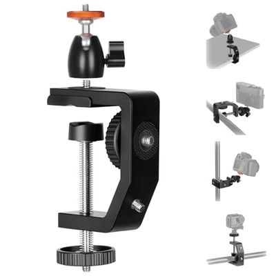 TARION Super morsetto con testa a sfera: C-morsetto treppiede per fotocamere DSLR, in lega di alluminio con vite da 1/4 pollici e mini testa a sfera per fotografia, videografia(TR-C)