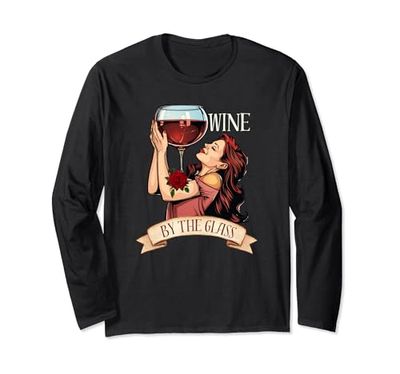 Estilo Vintage Amante Del Vino Retro Mujer Sosteniendo Copa De Vino Manga Larga