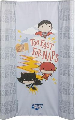 DC Comics Justice League aankleedtafelblad met zijkanten en afbeeldingen van de superhelden Spiderman, Flash en Batman, aankleedkussen voor kinderen, afmeting 81x50x9,5 cm