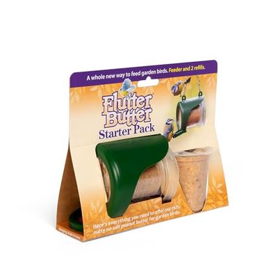 Flutter Butter Starter Pack con 2 ricariche di burro svolazzante, burro di arachidi per uccelli selvatici, piccola mangiatoia per uccelli selvatici, aiuta ad attirare più uccelli nel tuo giardino,