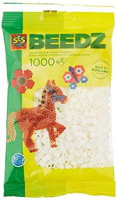 SES Creative 00700 - Iron On Beads, 1000 White Beads for Crafting, Fusible Beads Set