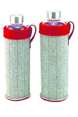 Borosilicate glass drinking bottle (1000 ml, grey/red)