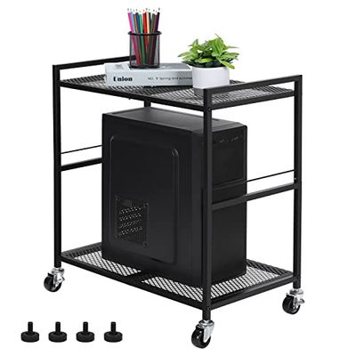 YBING Soporte de Torre para computadora, Soporte de Torre de PC, Soporte de Metal para CPU móvil con Ruedas giratorias, Carrito de Impresora rodante de 2 Niveles Debajo del Escritorio para fax,