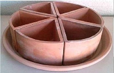 VASO COMPOSIZIONE IN TERRACOTTA PER PIANTINE GRASSE (SEI VASI SENZA FORO + UN SOTTOVASO CENTRALE) DIAMETRO CM. 52, ALTEZZA CM. 17 MINI CACTUS – MADE IN ITALY