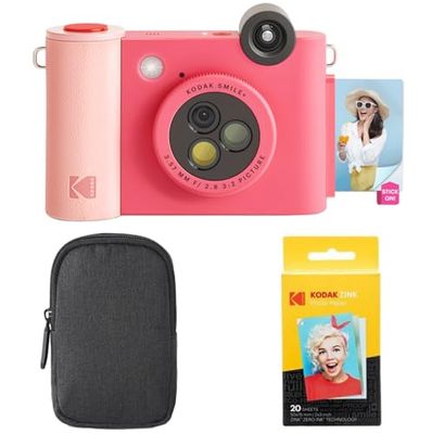 KODAK Smile+ - Paquete de iniciación de cámara instantánea Digital e Impresora fotográfica 2 en 1 - Funda + Papel Zink - 10 MP, Lente giratoria - Fucsia