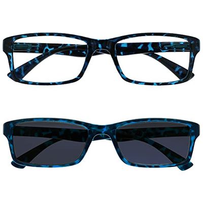 The Reading Glasses Company Blu Tartaruga Lettori Con Uv400 Lettore Sole Valore Pacco Doppio Uomo Donna Rs92-3 +1,50-70 Gr