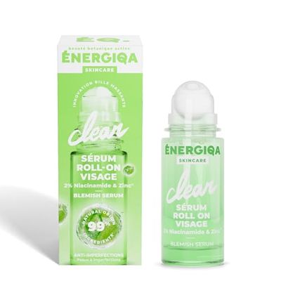 Energiqa – Siero Viso Anti-Imperfezioni Niacinamide e Zinco – Formato Roll On – Anti-arrossamento, stringe i pori – 99% di origine naturale – Innovazione sfera massaggiante – 30 ml