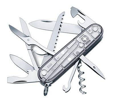 Victorinox, Huntsman, Coltellino Svizzero, Originale, Multiuso, Campeggio, 15 Funzioni, Lama, grande, Cavatappi, Argento trasparente