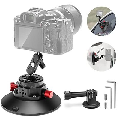 NEEWER 15,2 cm camera zuignap houder met kogelkop magische arm, metalen autohouder voor camera/actiecamera/telefoon, vacuümzuignap op auto of vensterglas met 1/4 inch 3/8 inch ARRI bevestigingsgaten,