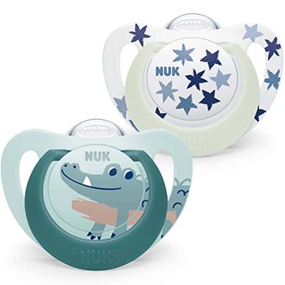 NUK Star Babyfopspeen | 6-18 maanden | Day & Night fopspeen | BPA-vrije siliconen | Green Crocodile | 2-delig