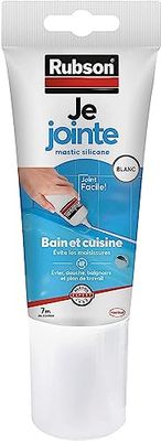 Rubson Je Jointe | Mastic Silicone Blanc (tube de 150 ml) – Mastic étanche bain et cuisine prêt à l'emploi – Mastic blanc pour joints sanitaires – 7 m de cordon