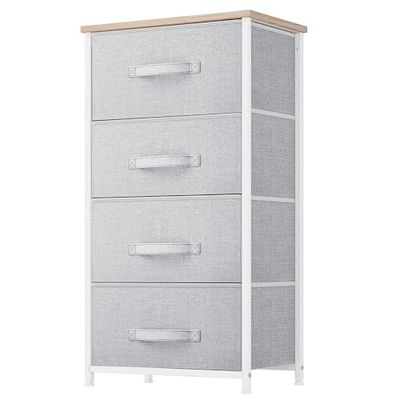 YITAHOME Ladekast met 4 laden, stoffen dressoirs met gemakkelijk trekhandvat, stevig stalen frame, opbergladen voor slaapkamer, kinderkamer, kast, kleding, lichtgrijs