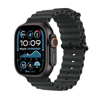 Apple Watch Ultra 2 GPS + Cellular Smartwatch, reloj deportivo con caja de titanio negro resistente de 49 mm y Correa Ocean Negro. Monitor de entreno, GPS de alta precisión y pantalla Retina brillante