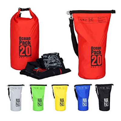 Relaxdays Ocean Pack, 20 liter, heel licht, waterdichte tas, strandtas, zeilen, snowboarden, outdoor plunjezak, rood