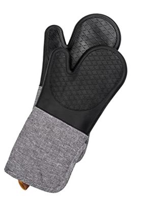 WENKO Gants pour grill Ada, kit de 2 avec surface des paumes en silicone, protection fiable grâce aux manches extra-longues, agréables à porter & nettoyage facile, 18 x 38 x 2 cm, noir/gris