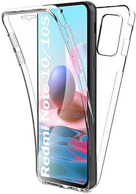 AURSTORE Beschermhoes voor Xiaomi Redmi Note 10 4G/Redmi Note 10S, rondom bescherming voor en achter, harde schaal, beschermhoes voor touchscreen, 360 graden schokbestendig, transparant