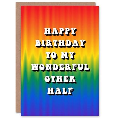Artery8 Happy Birthday to my Wonderful Other Half Trippy Psychedelic Pride Hippie Rainbow Non Binary Gender Neutral Card