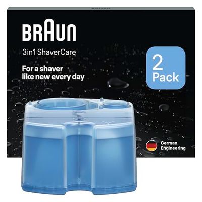 Braun ShaverCare 3In1 Cartucce Di Ricarica ORIGINALI Per Stazione SmartCare, Pulisce Rasoio Elettrico Barba 10 Volte Meglio Dell'Acqua, Igienizzando, Fresco Di Limone, Pacco Da 2