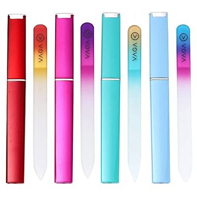 VAGA Glass Nail File with Case 4 Nail Files for Natural Nails and Acrylic Nail Filer, Nail Care Crystal Files and Buffer Fingernail File, Nail Strengthener