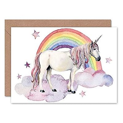 Wee Blue Coo Eenhoorn Aquarel Regenboog Wenskaart Met Envelop Binnen Premium Kwaliteit