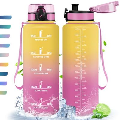 Borraccia, 1,5L, Borraccia Sportiva, Borraccia Motivazionale, Senza BPA, Bottiglia Acqua per Sport, Fitness, Yoga, Scuola, Ufficio