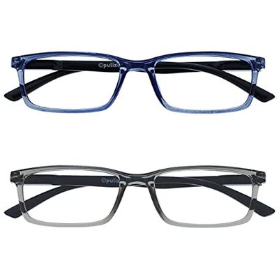 OPULIZE See - Occhiali da Lettura Filtro Set da 2 Luce Blu Montatura Stretta Cerniere a Molla Migliorano il Sonno Gaming Computer Anti Riflesso Blu Trasparente Grigio Uomo Donna BB9-37 +1.50