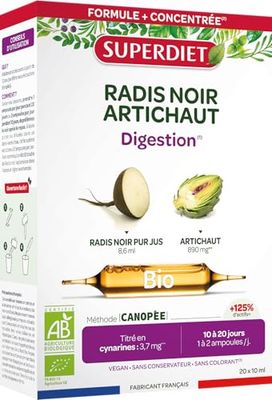 SUPERDIET - RADIS NOIR - ARTICHAUT BIO - Transit & Digestion Facile - Fabrication France - 20 ampoules de 10ml