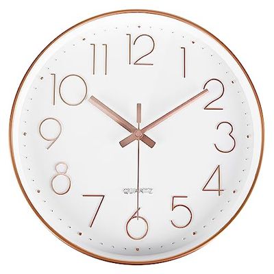 Yoiolclc Horloge Murale analogique Moderne à Piles sans tic-tac pour Salon, Cuisine, école (30,5 cm, Rose)