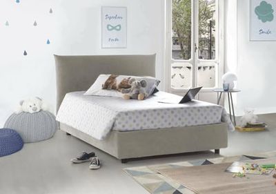 Talamo Italia 1 Place et demie Crète, lit Coffre avec revêtement en Tissu, 100% fabriqué en Italie, Ouverture Frontale, avec Matelas 120 x 190 cm, Beige, Longueur 190