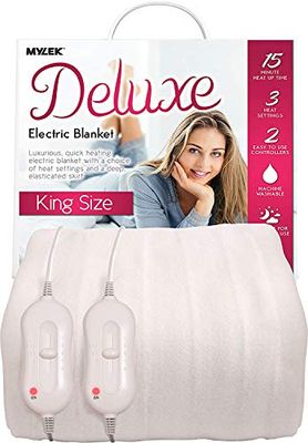 Mylek Elektrische deken, kingsize bed, volledig uitgeruste verwarmde matrashoes, onderdeken, dubbele bediening met elastische rok, 192 x 152 x 40 cm, oververhittingsbeveiligingssysteem met automatische uitschakeling van veiligheid, snelle opwarmtijd, machinewasbaar en veilig voor de hele nacht
